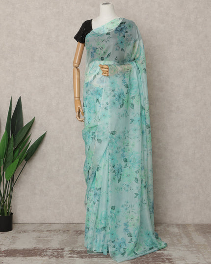 Mint Green Premium Pure Silk Chiffon Floral Printed Saree, 5.5 Mtrs Length, 110 Cms Width, Made in India-D24223