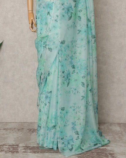 Mint Green Premium Pure Silk Chiffon Floral Printed Saree, 5.5 Mtrs Length, 110 Cms Width, Made in India-D24223
