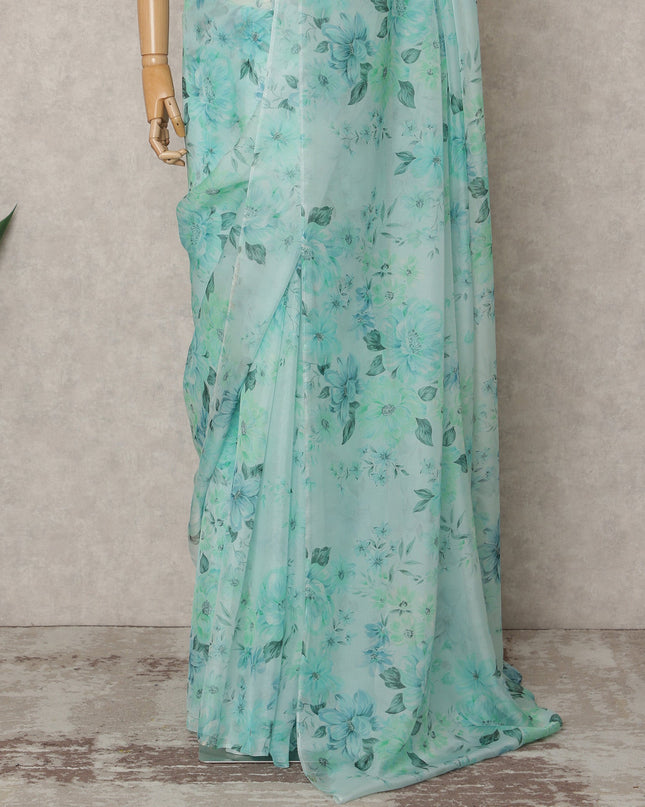 Mint Green Premium Pure Silk Chiffon Floral Printed Saree, 5.5 Mtrs Length, 110 Cms Width, Made in India-D24223