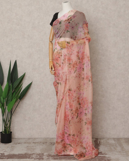 Peach Premium Pure Silk Chiffon Floral Printed Saree, 5.5 Mtrs Length, 110 Cms Width, Made in India-D24224