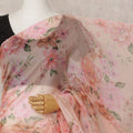 Peach Premium Pure Silk Chiffon Floral Printed Saree, 5.5 Mtrs Length, 110 Cms Width, Made in India-D24224