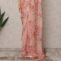 Peach Premium Pure Silk Chiffon Floral Printed Saree, 5.5 Mtrs Length, 110 Cms Width, Made in India-D24224