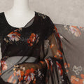Black Premium Pure Silk Chiffon Floral Printed Saree, 5.5 Mtrs Length, 110 Cms Width, Made in India-D24225