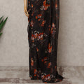 Black Premium Pure Silk Chiffon Floral Printed Saree, 5.5 Mtrs Length, 110 Cms Width, Made in India-D24225