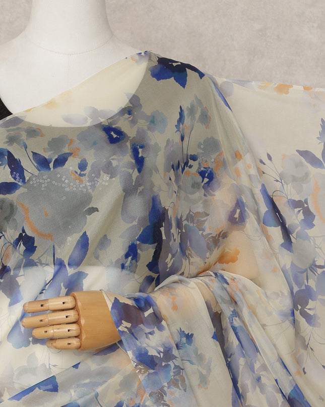 Ivory Premium Pure Silk Chiffon Floral Printed Saree, 5.5 Mtrs Length, 110 Cms Width, Made in India-D24226