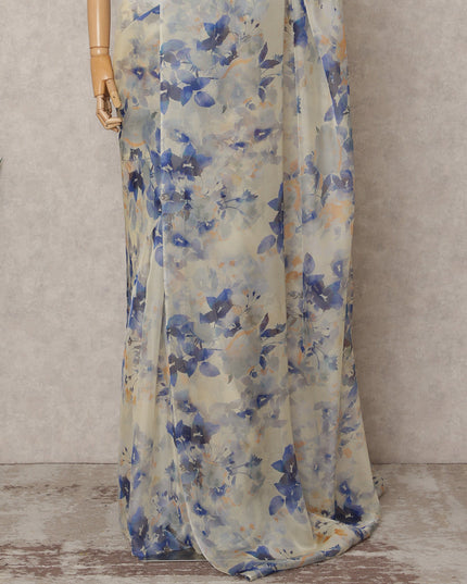 Ivory Premium Pure Silk Chiffon Floral Printed Saree, 5.5 Mtrs Length, 110 Cms Width, Made in India-D24226