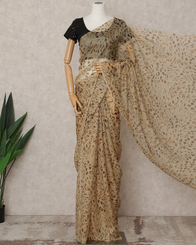 Beige Premium Pure Silk Chiffon Abstract Printed Saree, 5.5 Mtrs Length, 110 Cms Width, Made in India-D24227