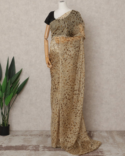 Beige Premium Pure Silk Chiffon Abstract Printed Saree, 5.5 Mtrs Length, 110 Cms Width, Made in India-D24227