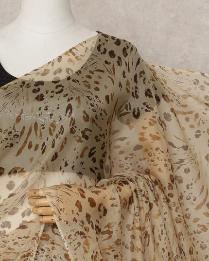 Beige Premium Pure Silk Chiffon Abstract Printed Saree, 5.5 Mtrs Length, 110 Cms Width, Made in India-D24227