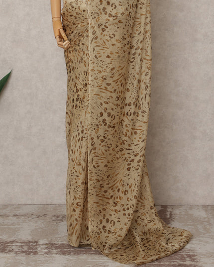 Beige Premium Pure Silk Chiffon Abstract Printed Saree, 5.5 Mtrs Length, 110 Cms Width, Made in India-D24227