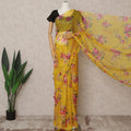 Yellow Premium Pure Silk Chiffon Floral Printed Saree, 5.5 Mtrs Length, 110 Cms Width, Made in India-D24228