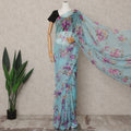 Sky Blue Premium Pure Silk Chiffon Floral Printed Saree, 5.5 Mtrs Length, 110 Cms Width, Made in India-D24229