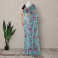 Sky Blue Premium Pure Silk Chiffon Floral Printed Saree, 5.5 Mtrs Length, 110 Cms Width, Made in India-D24229