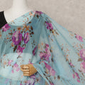 Sky Blue Premium Pure Silk Chiffon Floral Printed Saree, 5.5 Mtrs Length, 110 Cms Width, Made in India-D24229