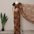 Olive Brown Premium Pure Silk Chiffon Leaf Printed Saree, 5.5 Mtrs Length, 110 Cms Width, Made in India-D24230