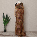 Olive Brown Premium Pure Silk Chiffon Leaf Printed Saree, 5.5 Mtrs Length, 110 Cms Width, Made in India-D24230