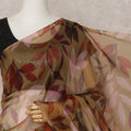 Olive Brown Premium Pure Silk Chiffon Leaf Printed Saree, 5.5 Mtrs Length, 110 Cms Width, Made in India-D24230