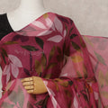 Wine Pink Premium Pure Silk Chiffon Leaf Printed Saree, 5.5 Mtrs Length, 110 Cms Width, Made in India-D24231