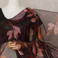 Dark Maroon Premium Pure Silk Chiffon Leaf Printed Saree, 5.5 Mtrs Length, 110 Cms Width, Made in India-D24232