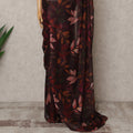 Dark Maroon Premium Pure Silk Chiffon Leaf Printed Saree, 5.5 Mtrs Length, 110 Cms Width, Made in India-D24232