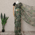 Light Green Premium Pure Silk Chiffon Leaf Printed Saree, 5.5 Mtrs Length, 110 Cms Width, Made in India-D24233