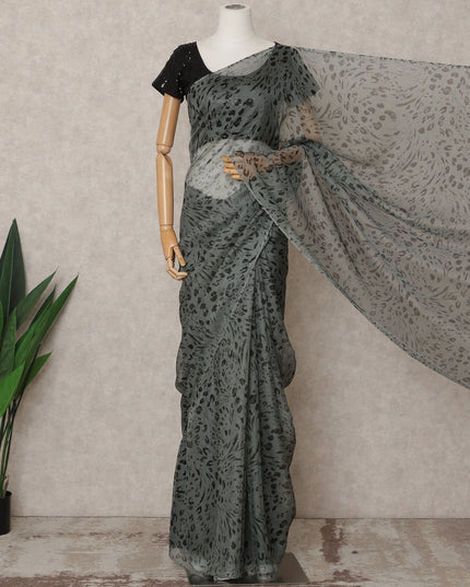 Slate Grey Premium Pure Silk Chiffon Abstract Printed Saree, 5.5 Mtrs Length, 110 Cms Width, Made in India-D24234