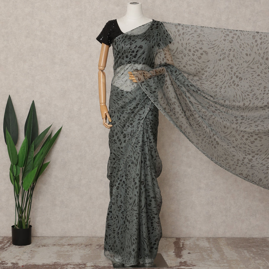 Slate Grey Premium Pure Silk Chiffon Abstract Printed Saree, 5.5 Mtrs Length, 110 Cms Width, Made in India-D24234