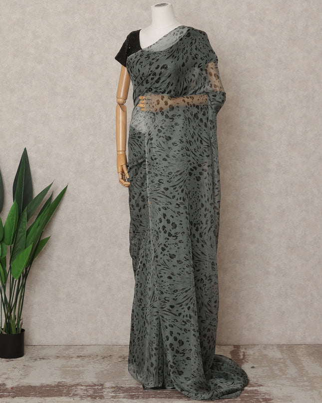 Slate Grey Premium Pure Silk Chiffon Abstract Printed Saree, 5.5 Mtrs Length, 110 Cms Width, Made in India-D24234