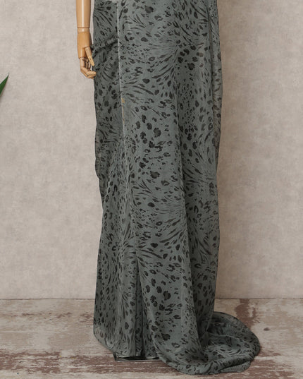 Slate Grey Premium Pure Silk Chiffon Abstract Printed Saree, 5.5 Mtrs Length, 110 Cms Width, Made in India-D24234