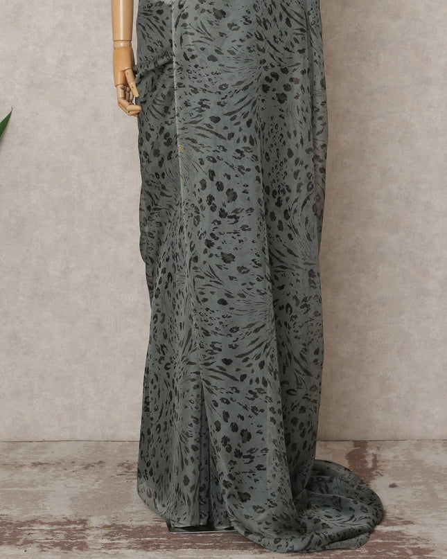 Slate Grey Premium Pure Silk Chiffon Abstract Printed Saree, 5.5 Mtrs Length, 110 Cms Width, Made in India-D24234