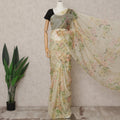 Cream Premium Pure Silk Chiffon Floral Printed Saree, 5.5 Mtrs Length, 110 Cms Width, Made in India-D24236 - Regal Fabrics