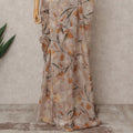 Beige Premium Pure Silk Chiffon Floral Printed Saree, 5.5 Mtrs Length, 110 Cms Width, Made in India-D24238