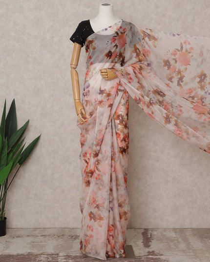 Light Pink Premium Pure Silk Chiffon Floral Printed Saree, 5.5 Mtrs Length, 110 Cms Width, Made in India-D24239