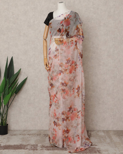 Light Pink Premium Pure Silk Chiffon Floral Printed Saree, 5.5 Mtrs Length, 110 Cms Width, Made in India-D24239