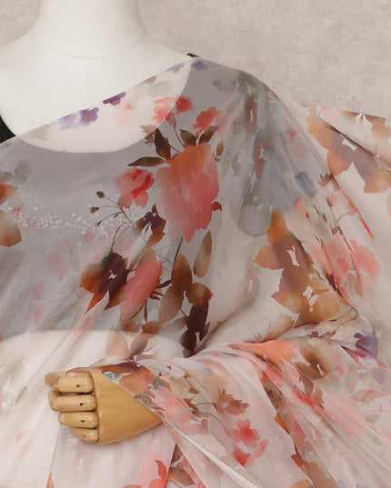 Light Pink Premium Pure Silk Chiffon Floral Printed Saree, 5.5 Mtrs Length, 110 Cms Width, Made in India-D24239