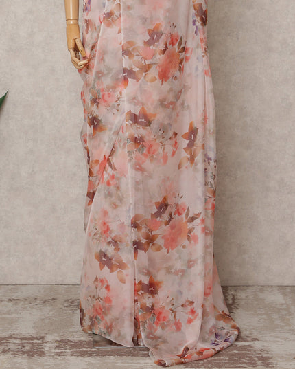 Light Pink Premium Pure Silk Chiffon Floral Printed Saree, 5.5 Mtrs Length, 110 Cms Width, Made in India-D24239
