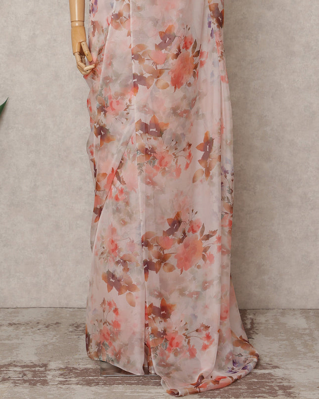 Light Pink Premium Pure Silk Chiffon Floral Printed Saree, 5.5 Mtrs Length, 110 Cms Width, Made in India-D24239