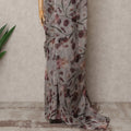 Grey Premium Pure Silk Chiffon Floral Printed Saree, 5.5 Mtrs Length, 110 Cms Width, Made in India-D24240