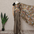 Olive Brown Premium Pure Silk Chiffon Printed Saree, 5.5 Mtrs Length, 110 Cms Width, Made in India-D24241