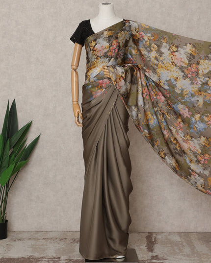 Olive Brown Premium Pure Silk Chiffon Printed Saree, 5.5 Mtrs Length, 110 Cms Width, Made in India-D24241
