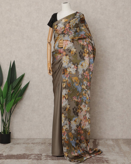 Olive Brown Premium Pure Silk Chiffon Printed Saree, 5.5 Mtrs Length, 110 Cms Width, Made in India-D24241