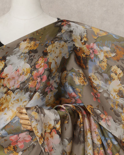 Olive Brown Premium Pure Silk Chiffon Printed Saree, 5.5 Mtrs Length, 110 Cms Width, Made in India-D24241