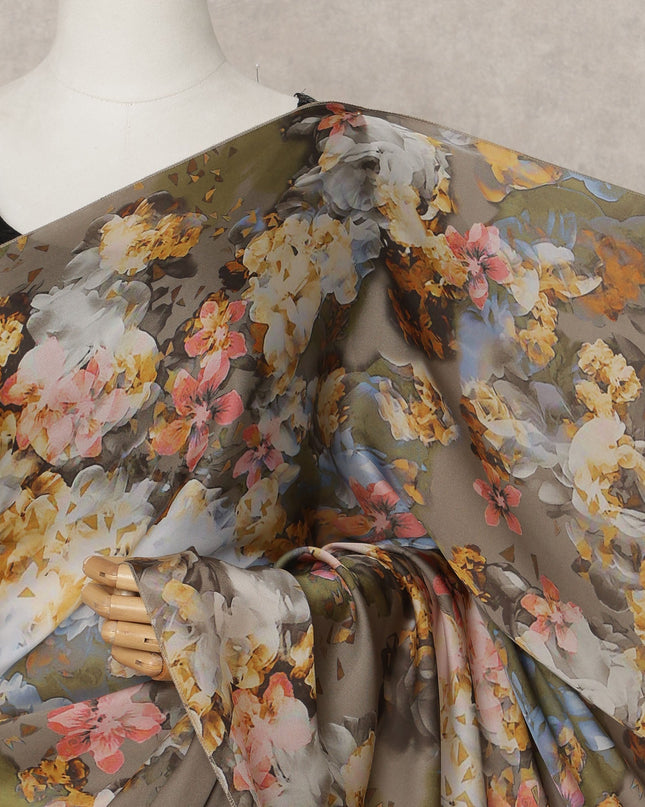 Olive Brown Premium Pure Silk Chiffon Printed Saree, 5.5 Mtrs Length, 110 Cms Width, Made in India-D24241