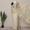 Cream Premium Pure Silk Chiffon Printed Saree, 5.5 Mtrs Length, 110 Cms Width, Made in India-D24242
