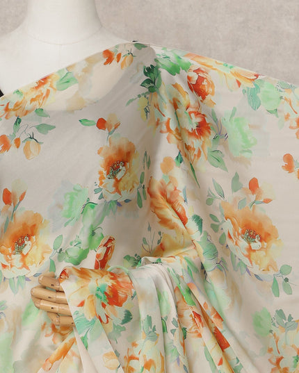 Cream Premium Pure Silk Chiffon Printed Saree, 5.5 Mtrs Length, 110 Cms Width, Made in India-D24242