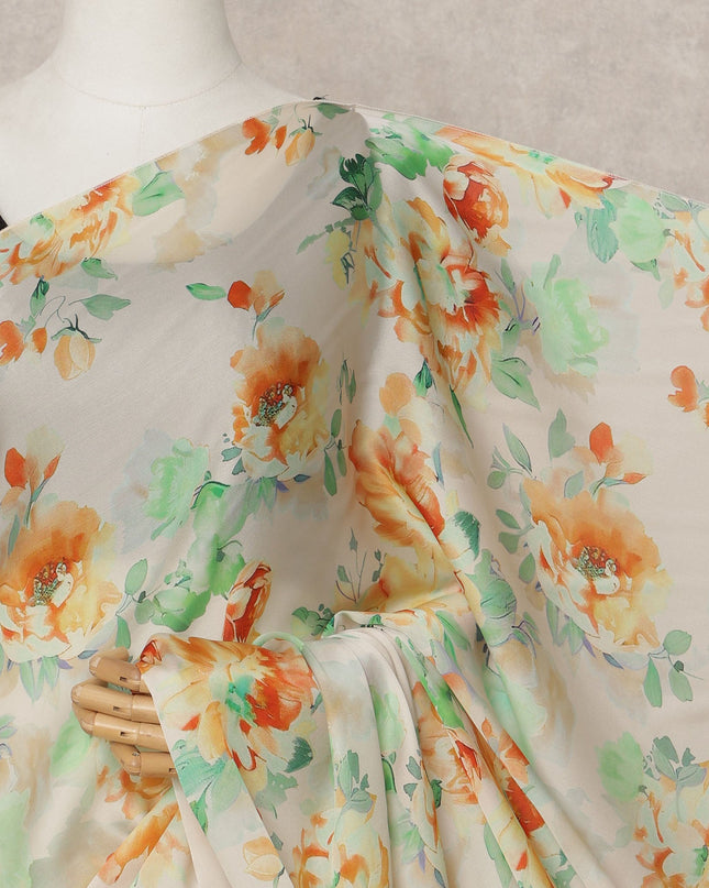 Cream Premium Pure Silk Chiffon Printed Saree, 5.5 Mtrs Length, 110 Cms Width, Made in India-D24242