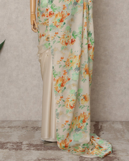 Cream Premium Pure Silk Chiffon Printed Saree, 5.5 Mtrs Length, 110 Cms Width, Made in India-D24242