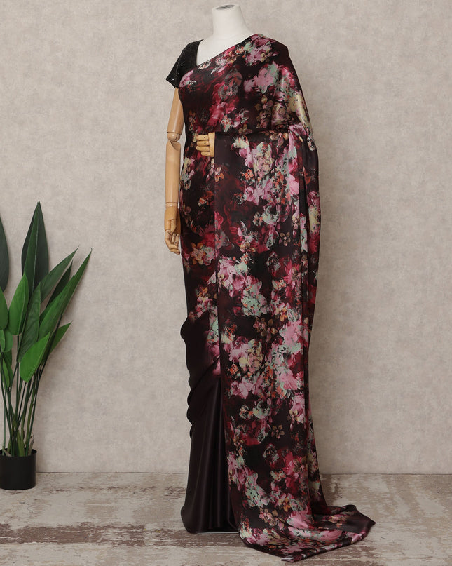 Maroon Premium Pure Silk Chiffon Printed Saree, 5.5 Mtrs Length, 110 Cms Width, Made in India-D24243