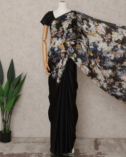 Black Premium Pure Silk Chiffon Printed Saree, 5.5 Mtrs Length, 110 Cms Width, Made in India-D24244