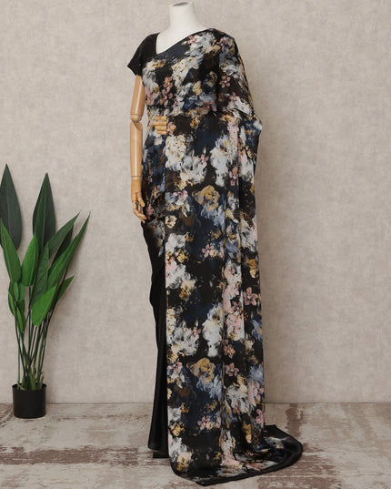 Black Premium Pure Silk Chiffon Printed Saree, 5.5 Mtrs Length, 110 Cms Width, Made in India-D24244